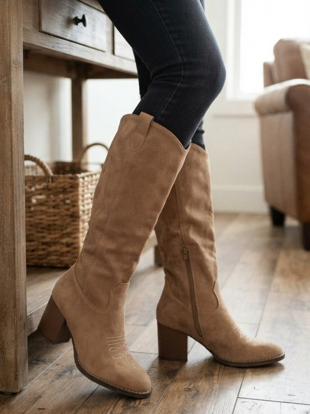 Arula Layla Taupe Vegan Leather Western Boots Wide Width Size 9W NWT